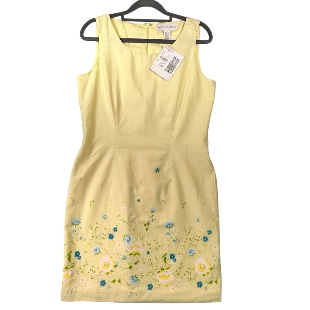 NWT Vtg Cottagecore Floral Sheath Dress SIZE 6 Cotton Romantic Butter Yellow NOS